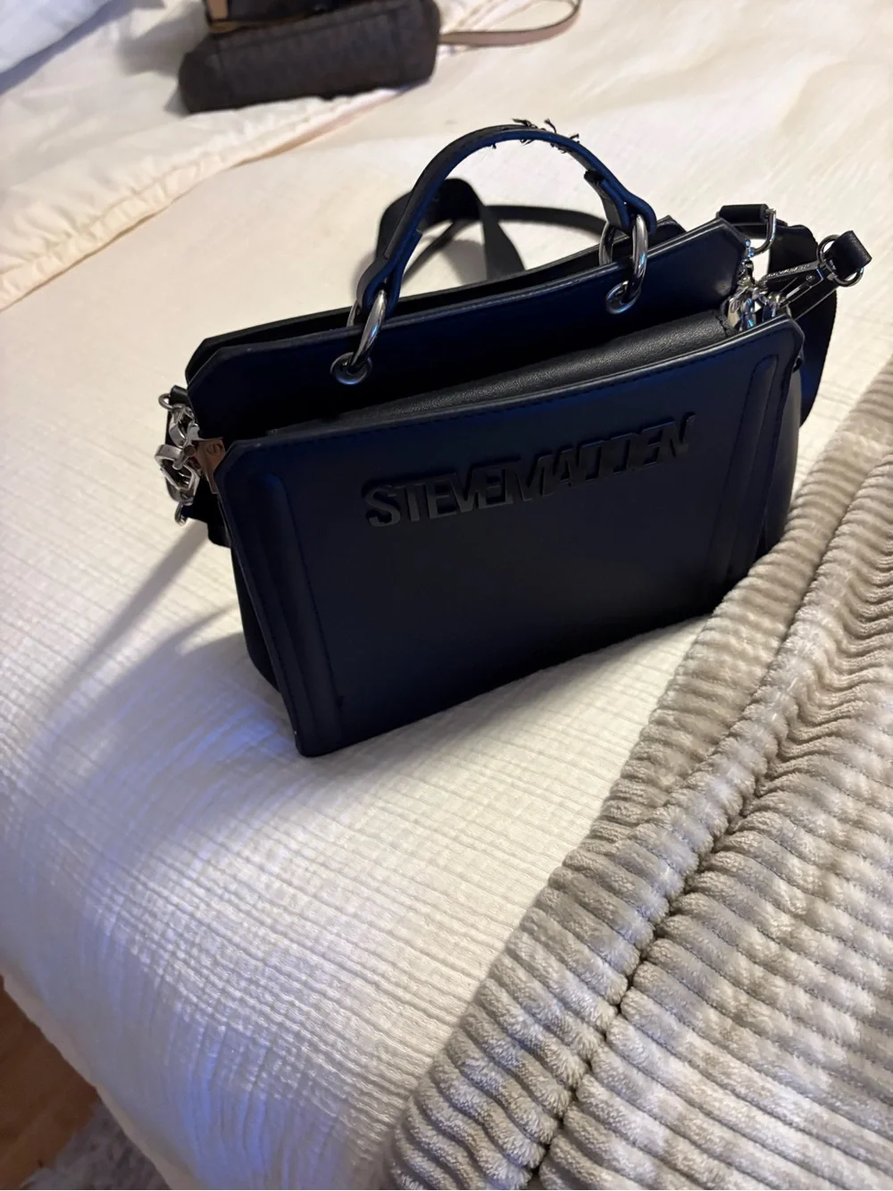 Steve Madden Black Structured Top-Handle Satchel